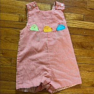 Bailey boys Reversible Jon Jon Orange Checkered and Seer Sucker with appliqué